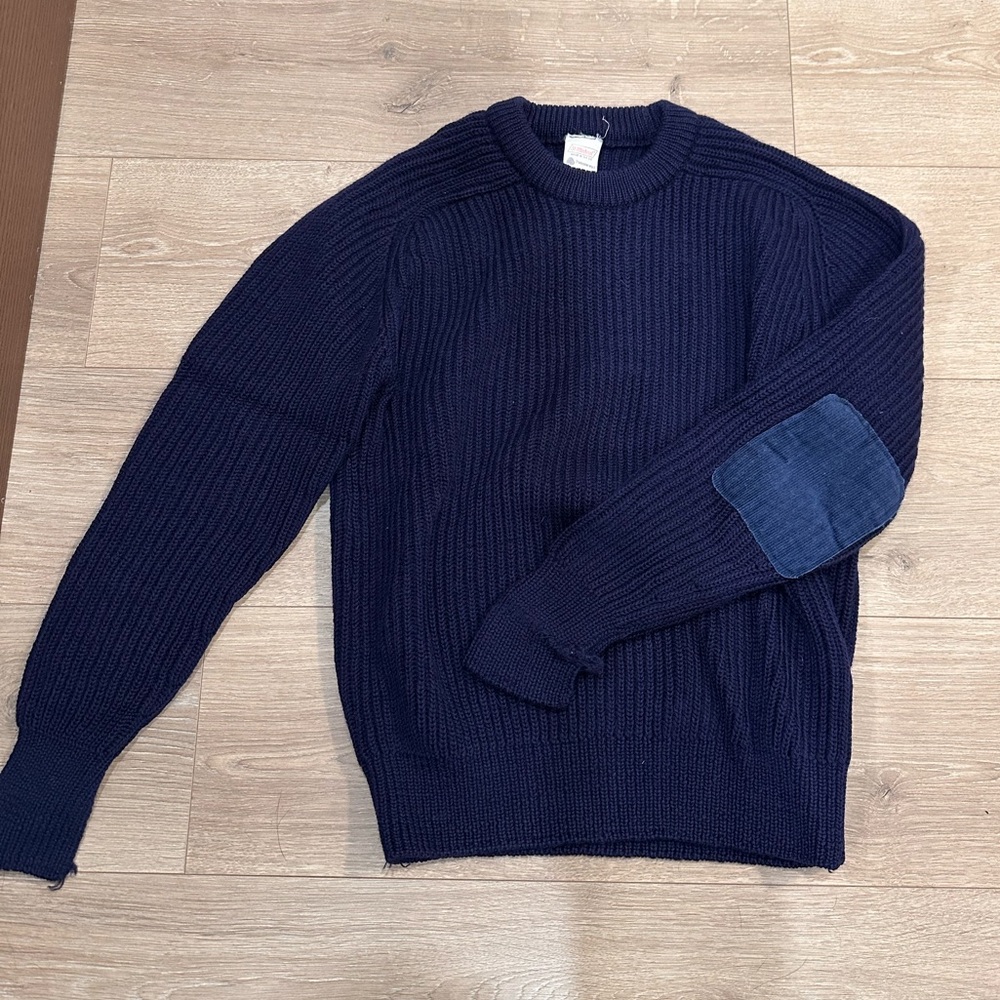 Unique Vintage Navy Crewneck Sweater with Elbow Patch